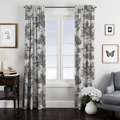 Toile De Jouy 100% Cotton Toile Room Darkening Rod Pocket Single Curtain Panel
