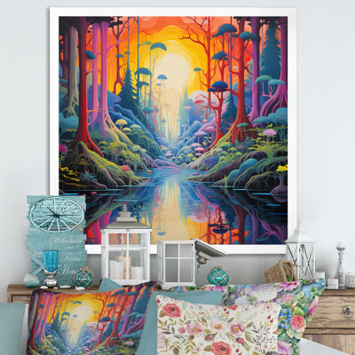 «Divine Dreams Sun Rising Cosmic Forest River I», reproduction sur toile
