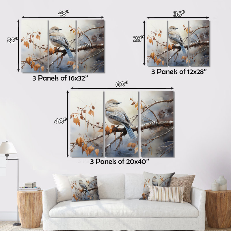 «Bird Silent Watcher I» sur toile, reproduction de 3 pièces, H 28 po x l 36 po