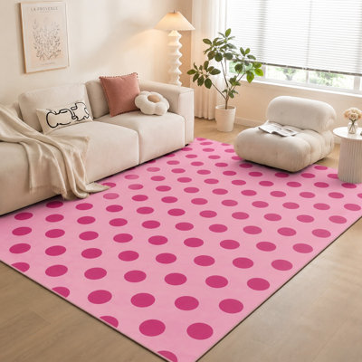 1Pcs Large Pink Polka Dot Rug - Soft Plush Area Carpet, Washable Easy Clean, Non-Slip Backing for Living Room Bedroom Kitchen Indoor Use for home detor