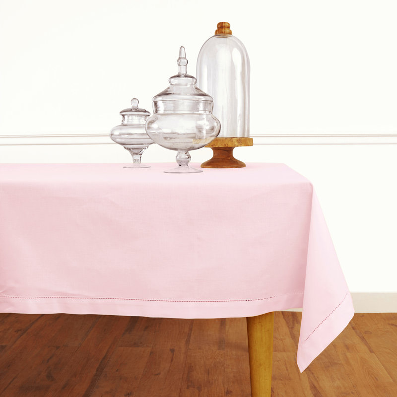 Cotton Linen Hemstitch Tablecloth, Pink, 72" x 54"
