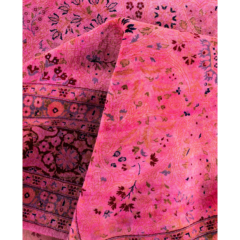 Tapis unique noué à la main rose de 8 pi 1 po x 15 pi 8 po Rachal