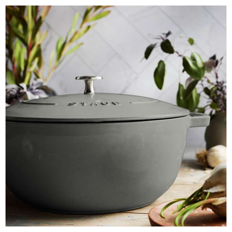 Staub Cast Iron Round Cocotte, Dutch Oven, 5.5-Quart, Serves 5-6, Made In France, Peony Pink, Graphite Gray