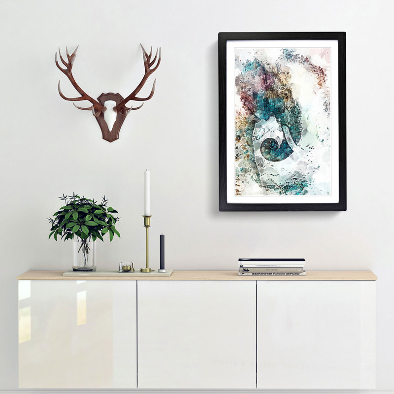 Elephant Profile in Abstract - Picture Frame Painting Print, 36cm H x 27cm W x 2cm D, Black Framed