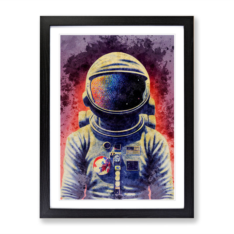 Astronaut In Watercolour No.2 - Single Picture Frame Painting, Black Framed, 64cm H x 46cm W x 2cm D