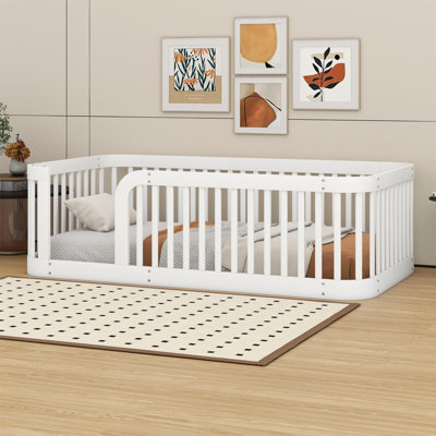 Wood Wood Floor Bed Frame With Fence