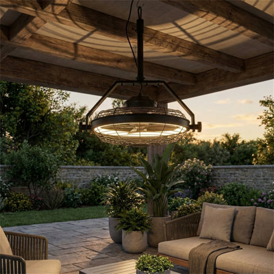 21" Outdoor Ceiling Fan, Dimmable LED Lighting with Hanging Hook, Reversible Motor, Plug-in Design, ABS Material