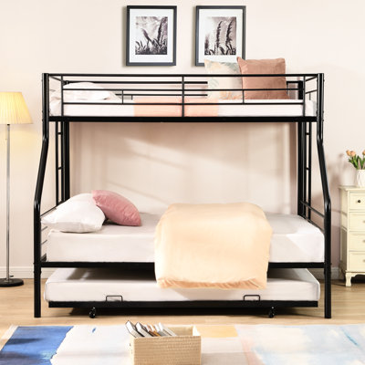 Lit superposé simple au-dessus d'un lit double avec lit gigogne en métal - Design moderne, peu encombrant, facile à assembler, pas besoin de sommier efficace, assemblage, nécessaire, chic