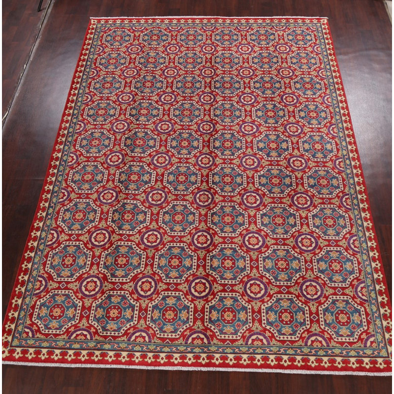 Tapis rouge noué à la main de conception unique 8 pi 2 po x 11 pi 6 po