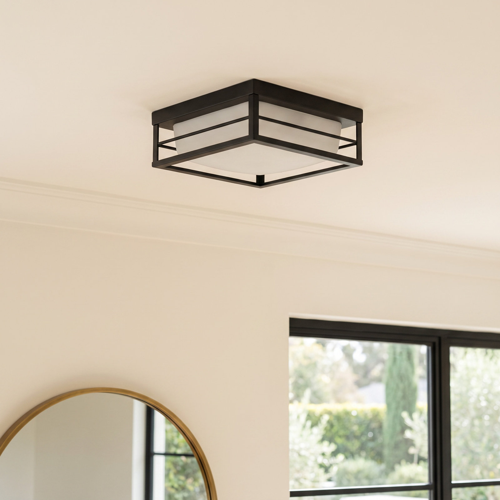 Krista Single Light Glass LED Flush Mount, Midnight Black, 4.25" H x 12" W x 12" D