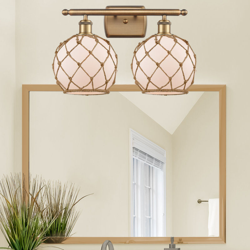 Arriola 2-Light Dimmable Vanity Light, White/Brown, Brushed Brass, No Bulb Included