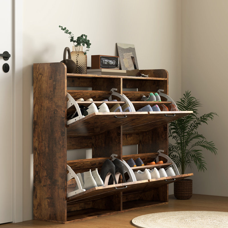 Armoire à chaussures 4 tiroirs, armoire de rangement mince, brun rustique
