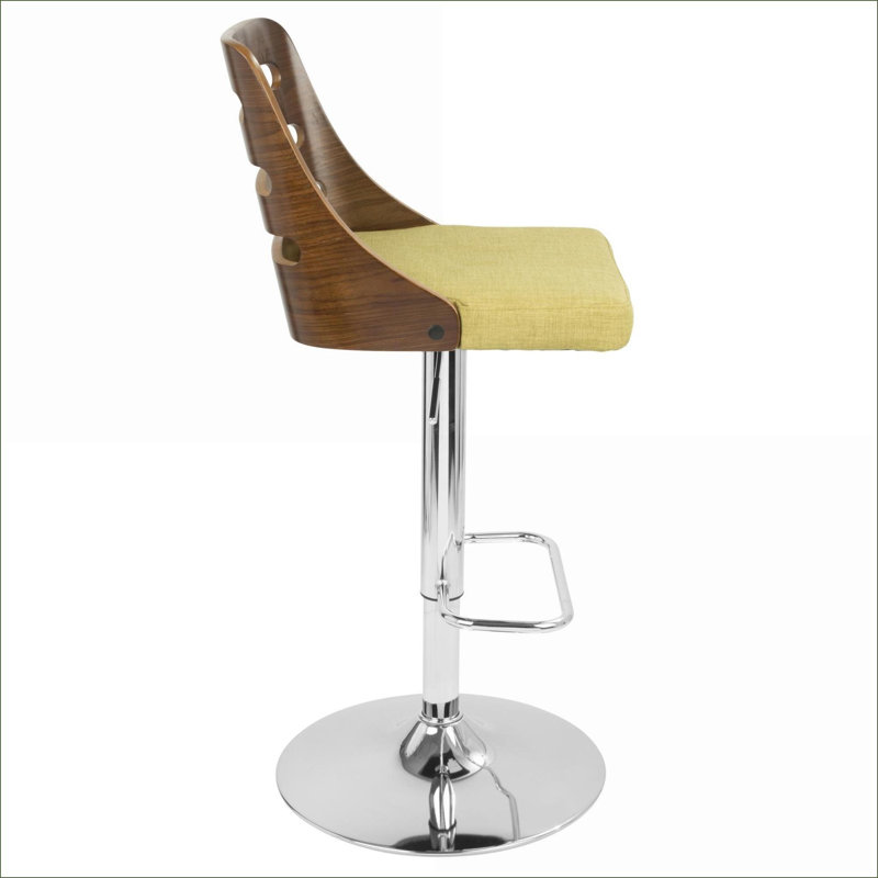 LumiSource Trevi Mid-Century Modern Adjustable Swivel Bar Dining Chair for Adults, Walnut Brown Frame Sage Green Padded Seat