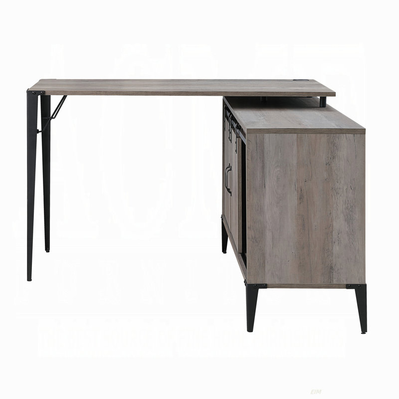 L-Shape Writing Desk With Side Cabinet, Black, Gray/Black