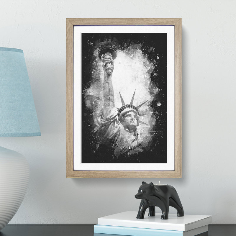 Statue of Liberty in New York City Abstract - Picture Frame Painting Print, Oak Framed, 33cm H x 24cm W x 2cm D