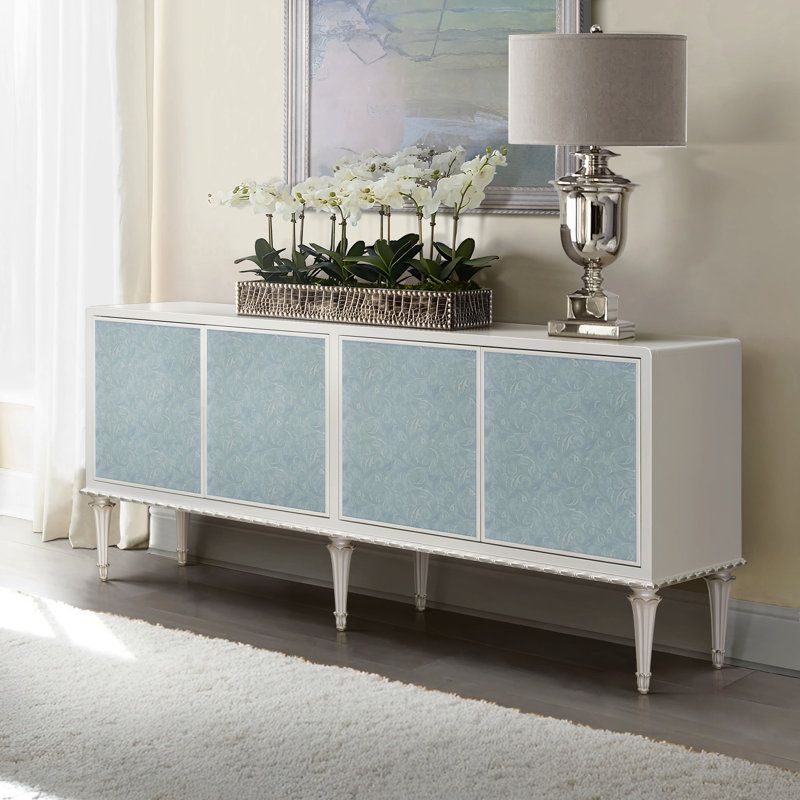 Armoire console blanche et argentée