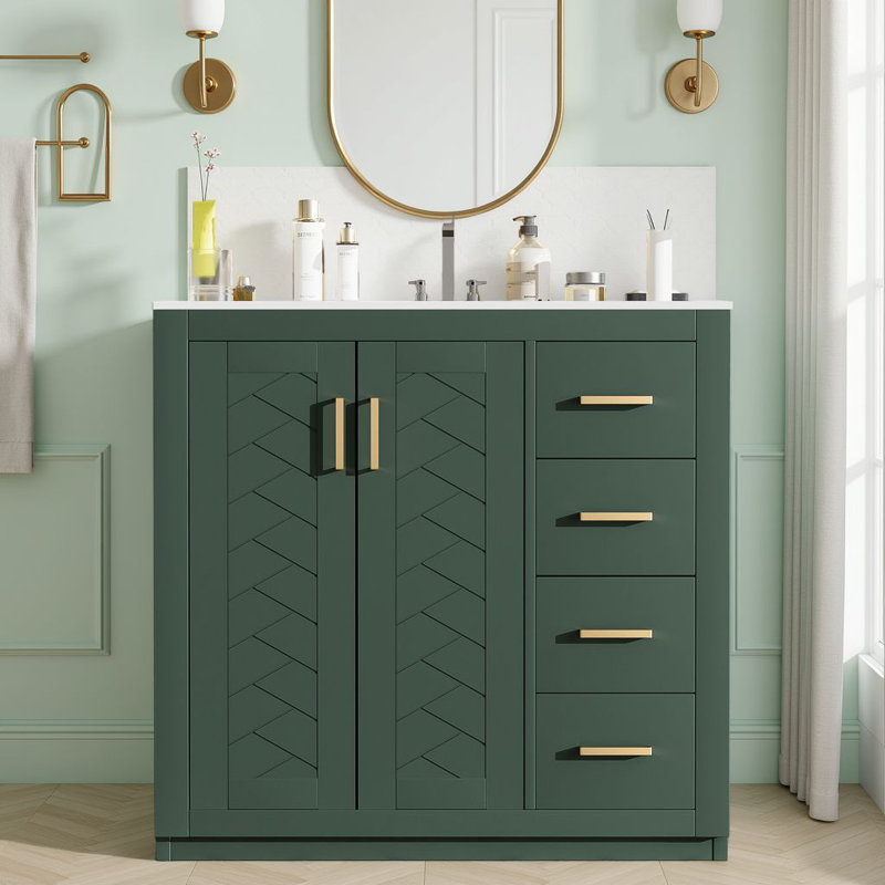36" Free-Standing Bathroom Vanity Set With Ceramic Sink, Bathroom Srorage Cabinet With Soft Closing Doors & 3 Deep Drawers