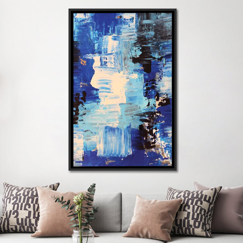 « blue abstract ii », impression sur toile, H 26 po x l 18 po x P 1,5 po, Toile avec cadre noir, Pas de tapis