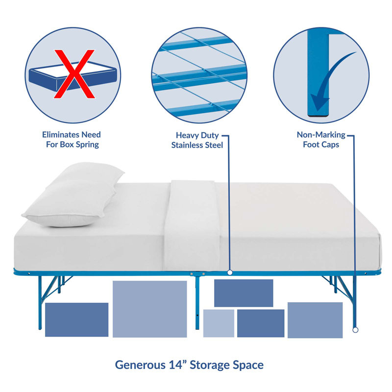 Horizon Light Blue Queen Metal Platform Bed Frame