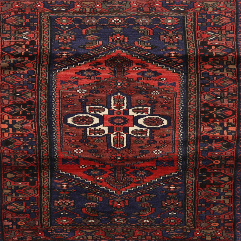 Tapis à motif oriental rouge / noir, Carré 5 pi
