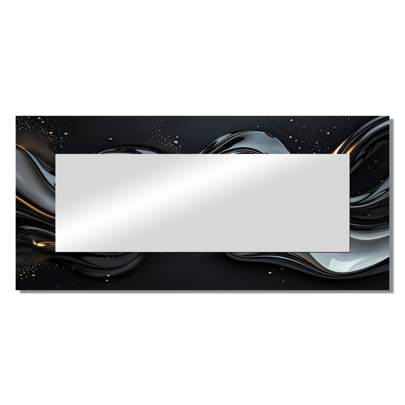 Fractal Black And Grey Peano Curve II - Fractals Mirror Wall Decor - Printed On Metal, 28" x 60"