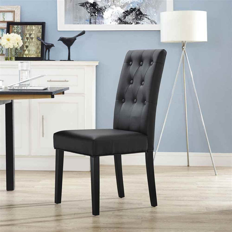 Tufted Faux Leather Upholstered Side Chair, Black