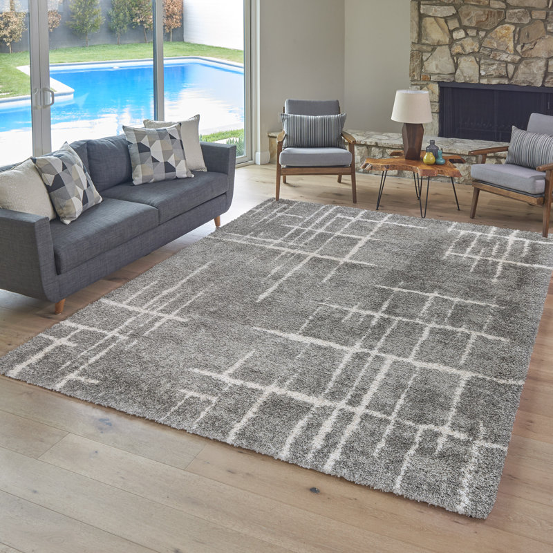  Tapis à poil long moelleux en polypropylène ivoire Ultimate Abstract, Rectangle 5 pi 3 po x 7 pi 5 po