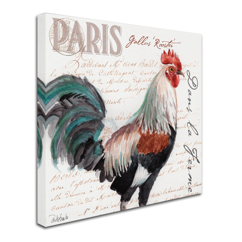 « à la ferme coq iii », impression sur toile, H 14 po x l 14 po x P 2 po, Toile tendue, Pas de tapis