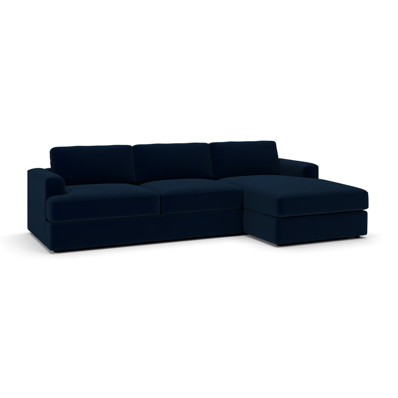 Cayden 2-Piece Upholstered Sectional, Bella Ink Blue Performance Velvet, Right Hand Facing