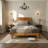 Twin Size Deluxe Bed Frame With Headboard With Solid Wood, No Box Spring Needed,  Easy Assembly, Rustic Golden Brown-119619097-119619094