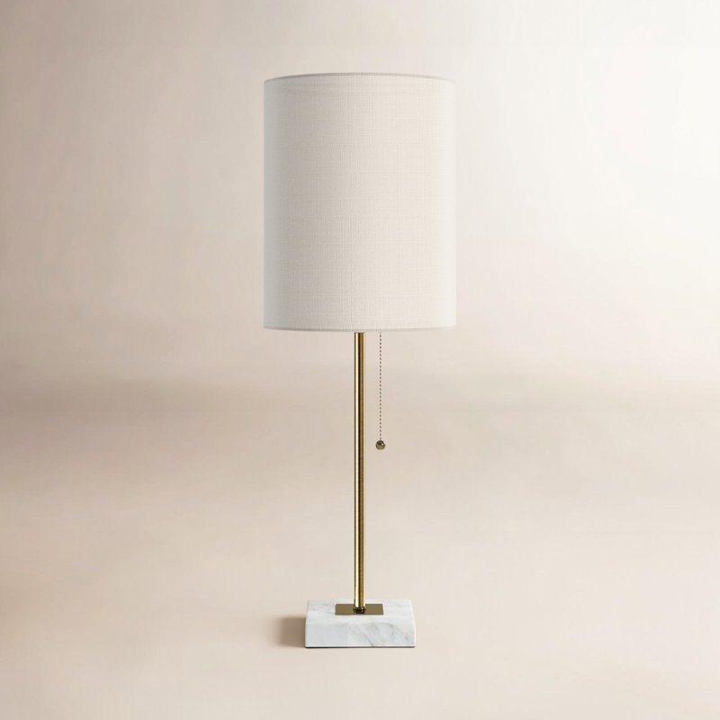 Reed 23" White Table Lamp, Antique Brass