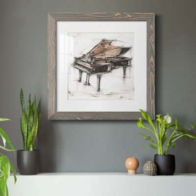 Étude de piano à queue - reproduction encadrée de qualité supérieure - prête à être accrochée