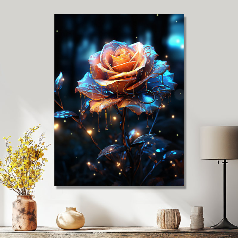 Radiant Orange Forest Rose - impression d'art mural rose, H 20 po x l 12 po x P 1 po, Toile tendue