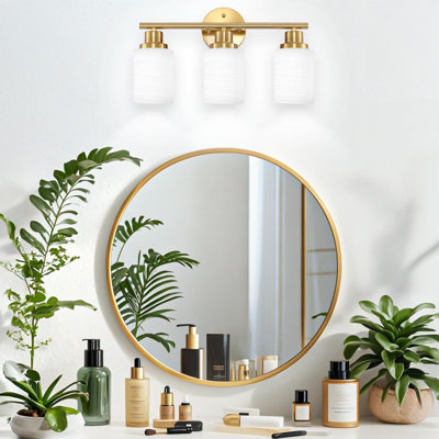 Gold Bathroom Light Fixtures, 3-Light Vanity Light With Frosted Glass Shade, Brushed Gold Vanity Fixture For Bathroom, Modern Sconce Lights