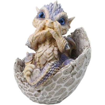 Adorable Blue Baby Dragon Hatchling Cracking Out Of Egg Shell Figurine 4"H