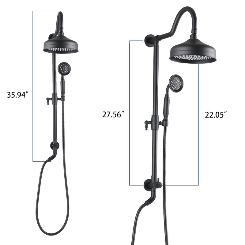 Système de douche avec pluie pluviale de 8 po et design à deux têtes noir mat, Noir mat