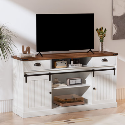 TV Stand With Sliding Barn Doors & 2 Drawers - Entertainment Center For 65 Inch TV, Rustic TV Console With Storage, Living Room TV Cabinet For 65" Tel by Gracie Oaks