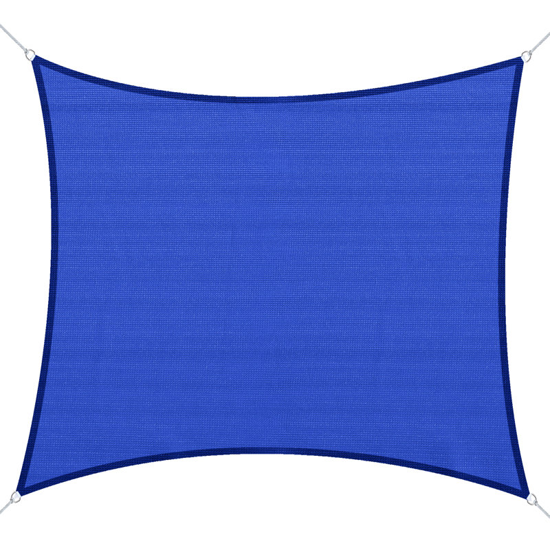 Voile d'ombrage 4,88 m x 6,10 m pour terrasse, matériau, blocs, abaisse la température, installation par 4 anneaux en D, toile bleue, température, anneaux