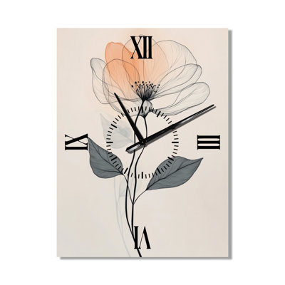 Fleur dessinée dans le silence II - Grande horloge murale scandinave en métal