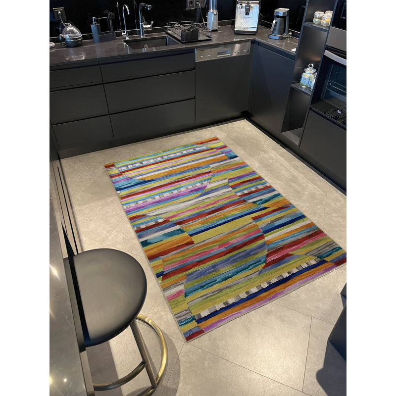 Tapis multicolore rayé multicolore, Rectangle 3 pi 11 po x 5 pi 10 po