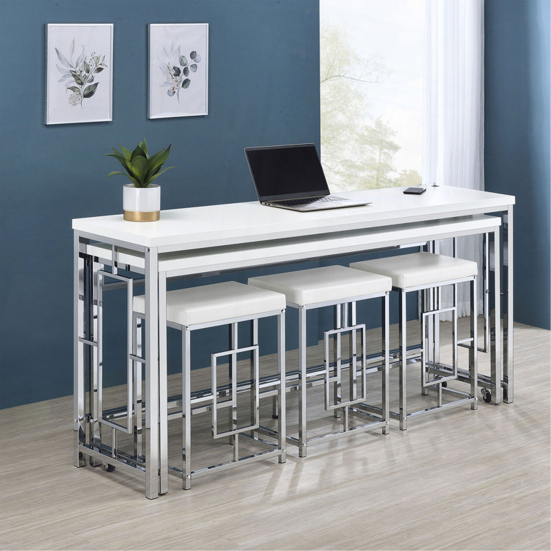 Table à hauteur de comptoir avec support à casseroles, 5 pièces: table, 4 chaises