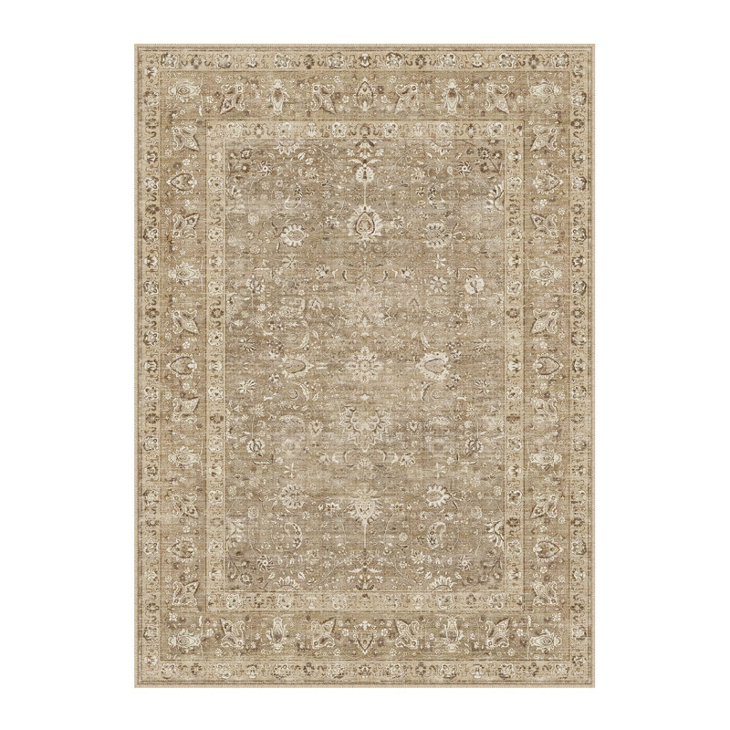 Sofia Vintage Washable Area Rug With Non-Slip Backing, Rectangle 9' x 12', Brown