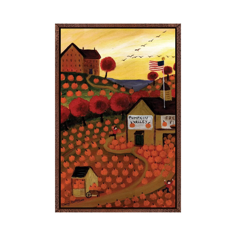 Pumpkin Valley 1 Piece Painting on Canvas, 66.04cm H x 45.72cm W x 3.81cm D, Classic Brown Wood Framed