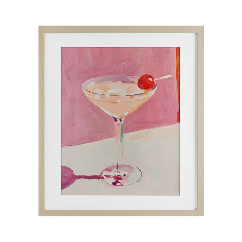 «Pink Cherry Cocktail», reproduction de verre encadrée par Riley B, Cadre de récolte en pin, H 16 po x l 13 po