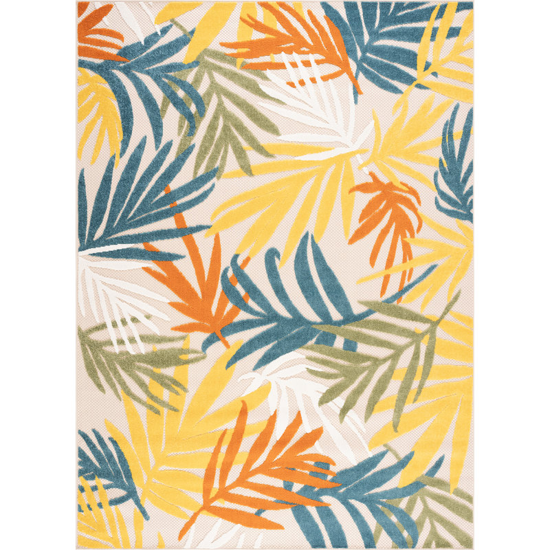 Fruitvale Water-Resistant Indoor/Outdoor Rug, Rectangle 5'3" x 7'3", Yellow/Blue/Orange