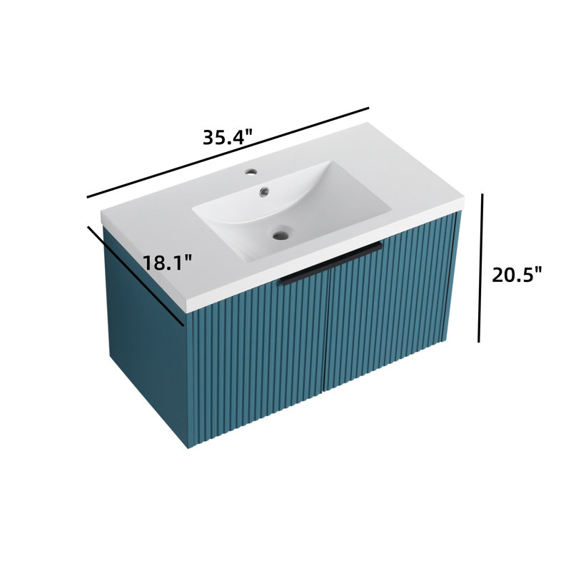 36-inch Wall Mount Bathroom Vanity, Blue