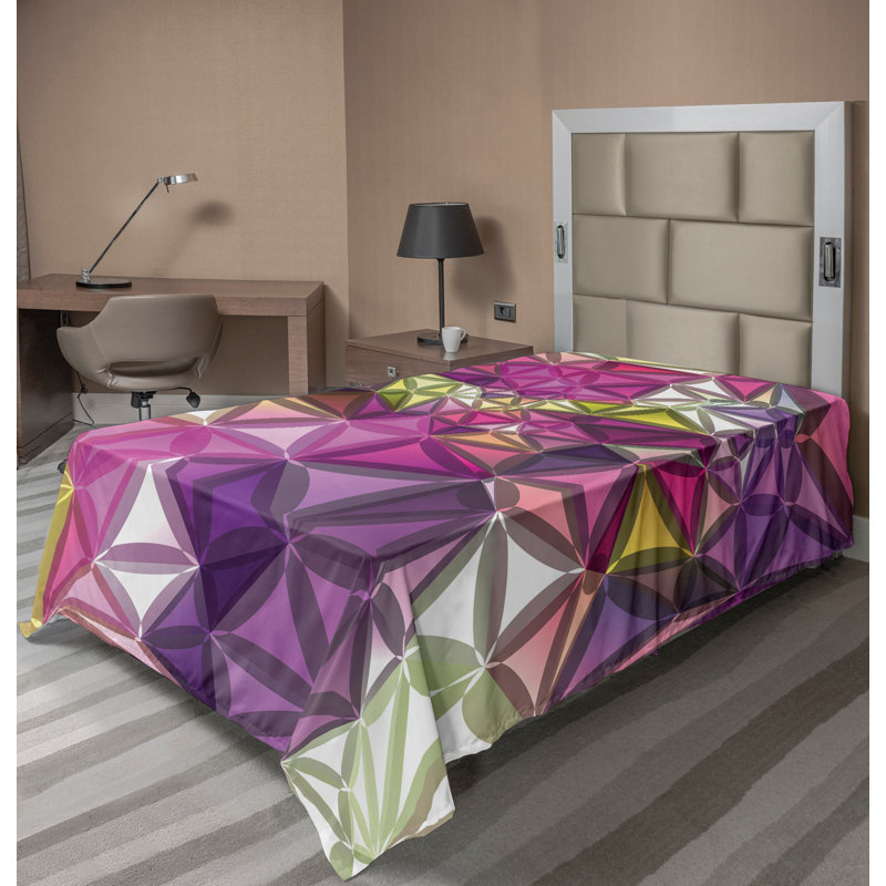 Ambesonne Top Flat Sheet Curving Art, Twin Flat Sheet, Purple Yellow Abstract