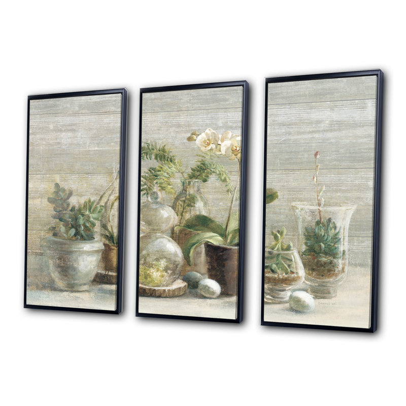 Composition of Orchids - Ensemble d'art mural sur toile traditionnel encadré de 3, H 28 po x l 36 po x P 1 po, Noir