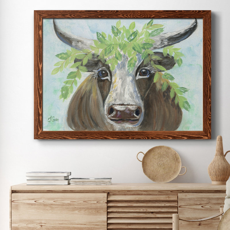 Steer Bedecked - Cadre photo, reproduction d'art sur toile, Toile avec cadre érable, H 31 po x l 44 po x P 1 po