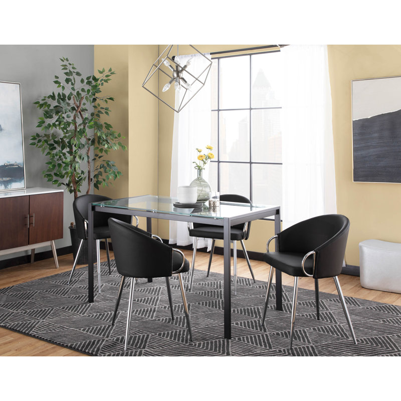 Josie 19.25" Faux Leather Upholstered Armchairs, Chrome, Black